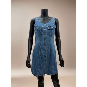 Old Navy Denim Button Front Sleeveless‎ Dress Blue A-Line Casual Sz S